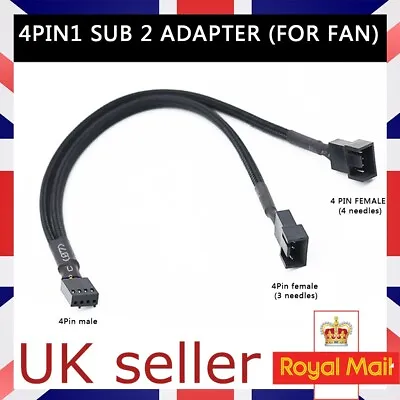 4 Pin / 3 Pin PWM Fan Y Splitter Cable Lead 1 To 2 Way 26cm Extension. Cpu UK • £3.99