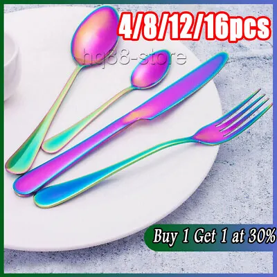 Rainbow Cutlery Sets Stainless Steel Colorful Iridescent Forks 4 Piece/Set • £2.99