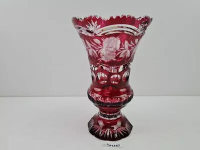 XXL Glass Overlay Vase Hand Ground Roses Solid H: 31cm #241357 • £130.02