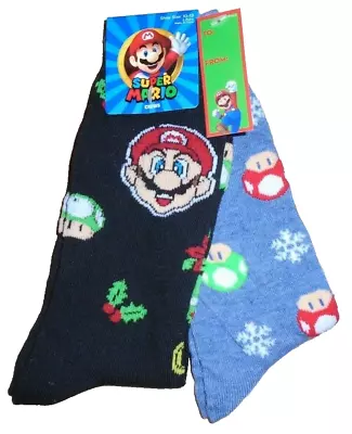 New Mens  Super Mario Video Gamer 2 Pair Christmas Holiday Crew Socks   • $11.88