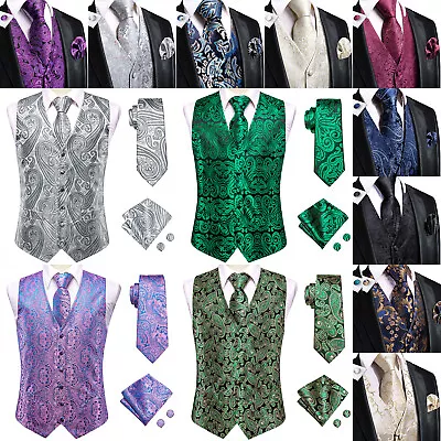 Men's Paisley Design Dress Vest And Neck Tie Hankie Set For Suit Or Tuxedo • $31.20