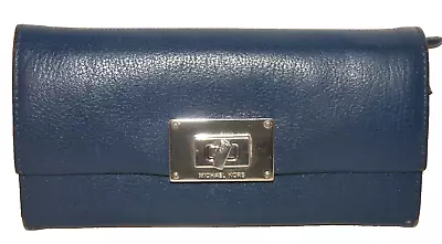 Michael Kors Womens Blue Leather Wallet 7.5 L - 3.75 T Turnlock Closure • $19.99