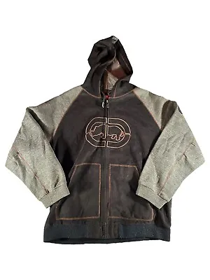 Ecko Untld Hoodie Adult XXXL Black Brown Full Zip Wool Long Sleeve Heavy Mens • $24.49