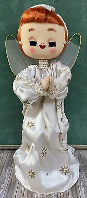 Vintage 14” ANGEL Red Hair Praying Pearls Stockingnette Tulle Christmas Japan • $48