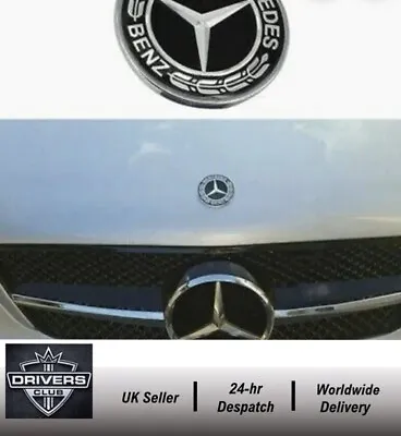 MERCEDES BONNET FLAT BADGE BLACK & SILVER GLOSS EMBLEM 57mm A B C E S Class • £8