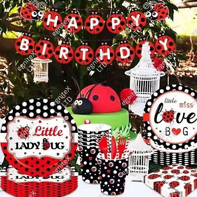 Ladybug Ladybird Polka Dot Birthday Party Tableware Decorations Balloons Banner • £5.75