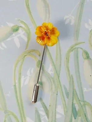 Tiny Yellow DAFFODIL PIN Floral Wedding Lapel Pin ST DAVID'S Flower HAND PAINTED • £5.50