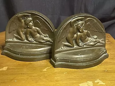 Victorian Angel & Cherub Bronze Bookends - Art Deco Bronze Fairy • £89.29