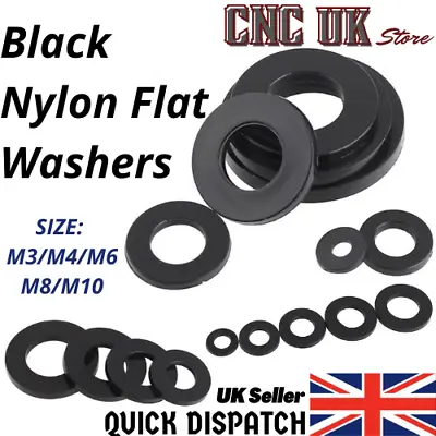 £1.85 • Buy Flat Black Nylon Plastic Washer Spacers M2 M2.5 M3 M4 M5 M6 M8 M10 M12 UK 