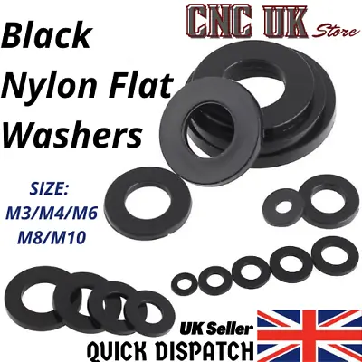 Flat Black Nylon Plastic Washer Spacers M2 M2.5 M3 M4 M5 M6 M8 M10 M12 UK  • £2.05