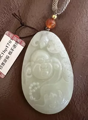 100% NATURAL Hetian Jade Mutton Fat White Jade CARVED BUDDHA PENDANT CERTIFIED • $128