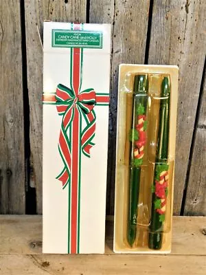 Vintage Two Christmas 10  Candles Holly & Candy Canes 80's NIB Bayberry Scented • $12.50