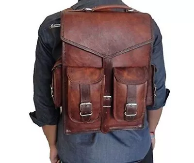 Real Genuine Leather Men's Backpack Bag Laptop Satchel Briefcase Brown Vintage • £53.14