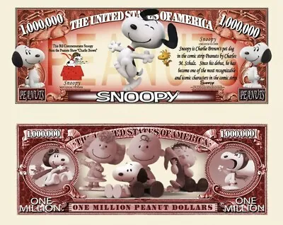 Snoopy Peanuts Collectible Pack Of 100 Funny Money 1 Million Dollar Bill Novelty • $19.95