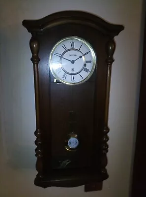 WM WIDDOP Wooden Key Wound Mechanical Pendulum Wall Clock Westminster Chime 57cm • £99.99