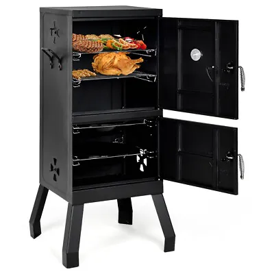 Vertical Charcoal Smoker BBQ Barbecue Grill With Temperature Gauge Outdoor Black • $159.49