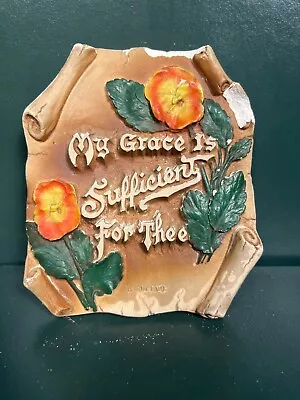 Vintage Larsen Chalkware My Grace Is Sufficient Wall Plaque • $8
