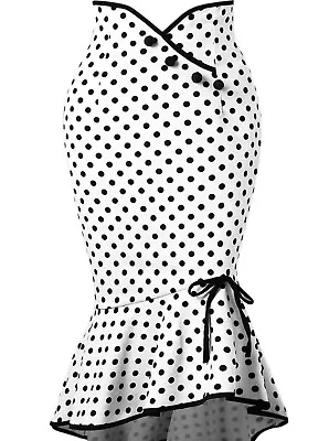 🕶️ New! Vintage Style White Polka Dot Button Fishtail Skirt Size Medium (6) • $29.97