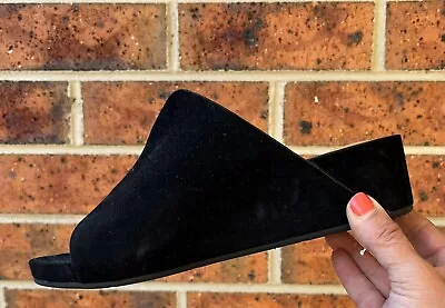 Ziera 40W (8.5-9) Black Suede Cut Out Sandals Slides Mules Wedge Heel • $40