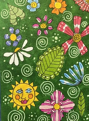 $5 • Buy Miniature Original ACEO Art By Outsider Artist PJR  “Life Goes On” Fantasy Happy