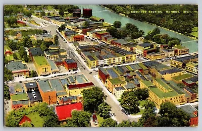 Vintage Postcard Business Section Monroe Michigan MI Birdseye View Linen UNP • $4.65