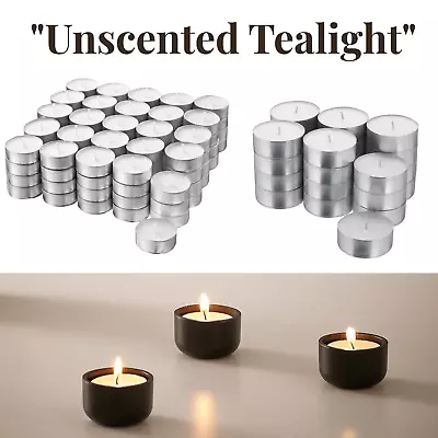 200 Tea Night Lights Candles 4 Hour Long Burn Unscented Tealights Wax Nightlight • £12.49