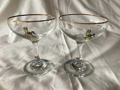 Pair Of Vintage Babycham Glasses - 1970's Yellow Prancing Fawn Deer • £9.99