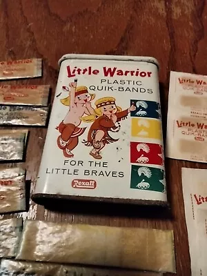 Vintage Rexall Quik-Bands Little Warrior Band-Aid Metal Tin W/ 28 Indian Native • $13.99