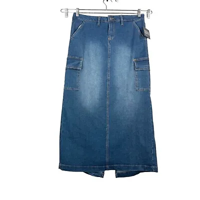 Baccini 36  Straight Denim Skirt With Cargo Pockets Y2K 90s Sz 10 • $29.99