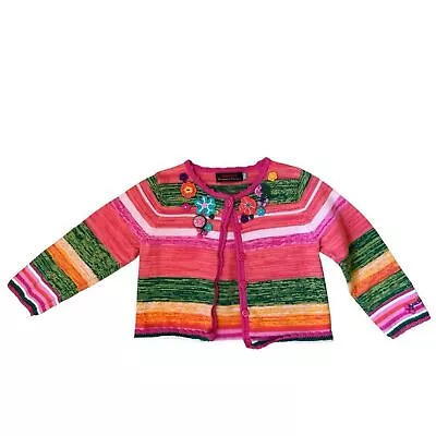 Catimini Paris Pink Colorful Crochet Knit Cardigan Baby Girls Size 2 • $24.99