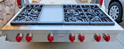 $4895 • Buy Wolf Professional Srt486g 48  Natural Gas Range Top, 6 Burners & Griddle