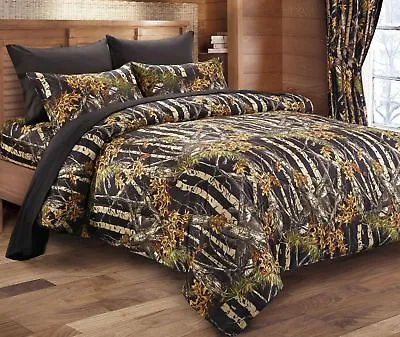 BLACK CAMO 1pc Twin COMFORTER : BROWN CAMOUFLAGE WOODS CABIN TREE HUNTING • £54.43