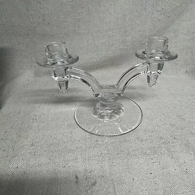 VTG Crystal Double Light Taper Candle Holders Twin Arms Thumbprinted Base • $18