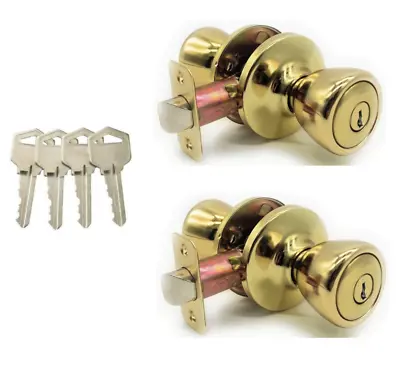 [2-PACK] Keyed Alike Entry Door Knob Lock Set Polished Brass With 4 Keys • $27.99