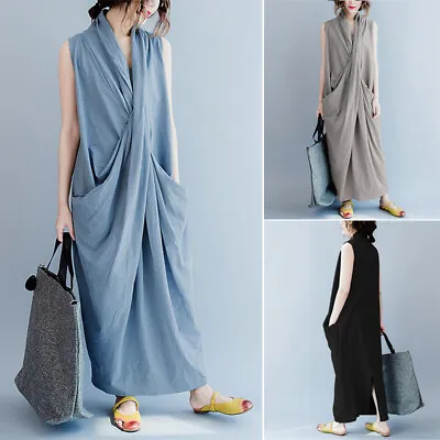 $33.95 • Buy AU STOCK ZANZEA Womens Sleeveless Oversized Summer Hawaiian Plain Maxi Dress HOT