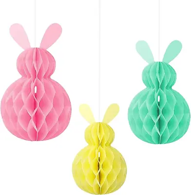 Easter Decorations Hanging Tree Paper Bunny Honeycomb Ball Hanging Pendant Party • £5.99