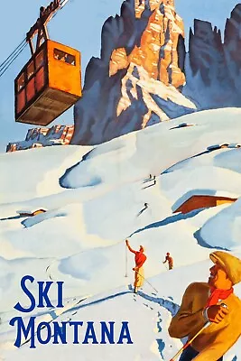 Ski In Montana 1930 Advertising Travel Poster 16 X 24 Skiing At It Best • $20.95