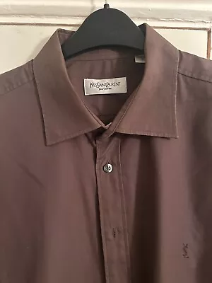 Mens YSL Yves Saint Laurent Brown Shirt Long Sleeve Button Up Formal Size XL • £20