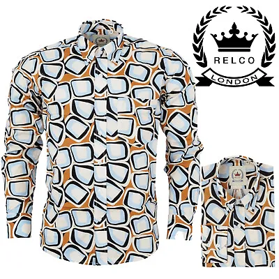 Relco Mens Abstract Glam Brit Pop Long Sleeve Button Down Collar 60s 70s Shirt • £49.99
