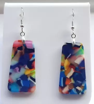 Multicoloured Rainbow Resin Hook Earrings 925 Silver 6cm Drop E149 • £4.25