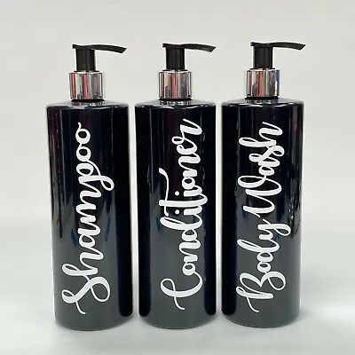 £10 • Buy Mrs Hinch Personalised Bathroom 500ml Black Lotion Pump Bottles Shampoo Set