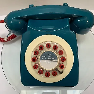 Retro Telephone #746 Petrol Blue By Wild Wolf Landline Red Push Buttons Phone • $29.40