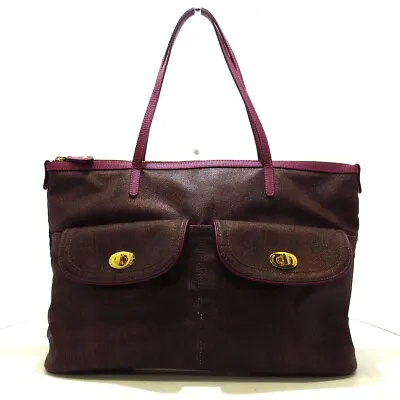 Auth ETRO Dark Brown Purple Multi PVC Leather Shoulder Bag • $131