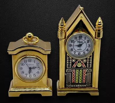 CIRCA & XANADU Gold-Tone Miniature  Mantel  Clocks - Lot Of 2 - Need Batteries • $12.99