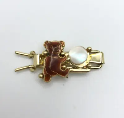 Vintage Teddy Bear Hair Barrette Enamel And Mother Of Pearl • $4.99