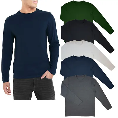 £5.96 • Buy Mens Long Sleeve T Shirt Plain Cotton Crew Neck Slim Fit New Casual Basic Top