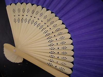 £3.95 • Buy Blue Purple Wooden Hand Held Fan Paper Folding Bamboo