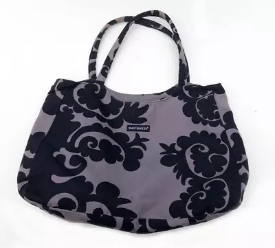 Marimekko Gray + Black Floral Pattern Large Handle Canvas Zipper Lined Tote Bag • $75