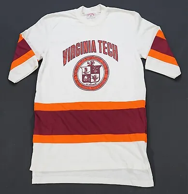 Rare VTG NUTMEG MILLS Virginia Tech Hokies 3/4 Sleeve Jersey T Shirt 80s 90s M • $39.99