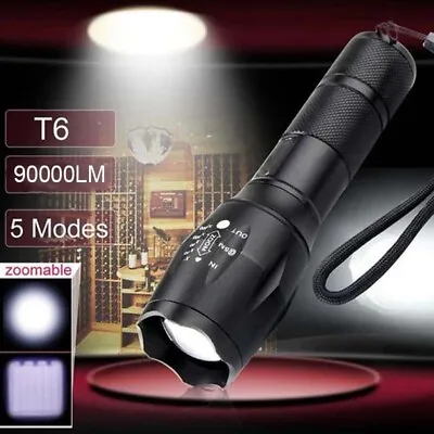 UK Police 90000Lumens Flashlight T6 LED Super Bright Zoom Powerful Lamp Torch • £8.70